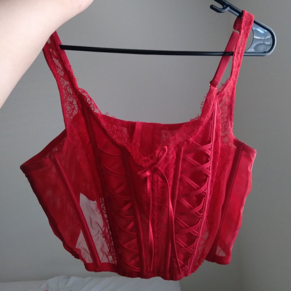 Victoria's Secret Red Dream Angels Unlined Lace Up Corset Bra Top XL